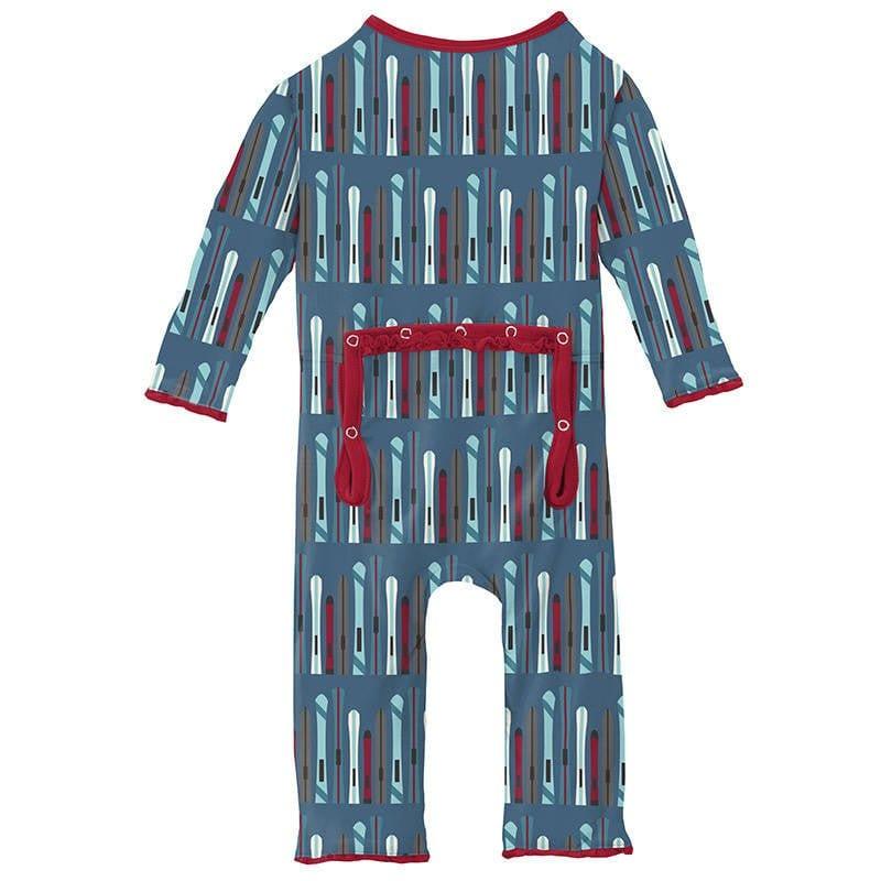 Girl's Print Bamboo Muffin Ruffle Coverall with Zipper - Twilight Skis - Image 2