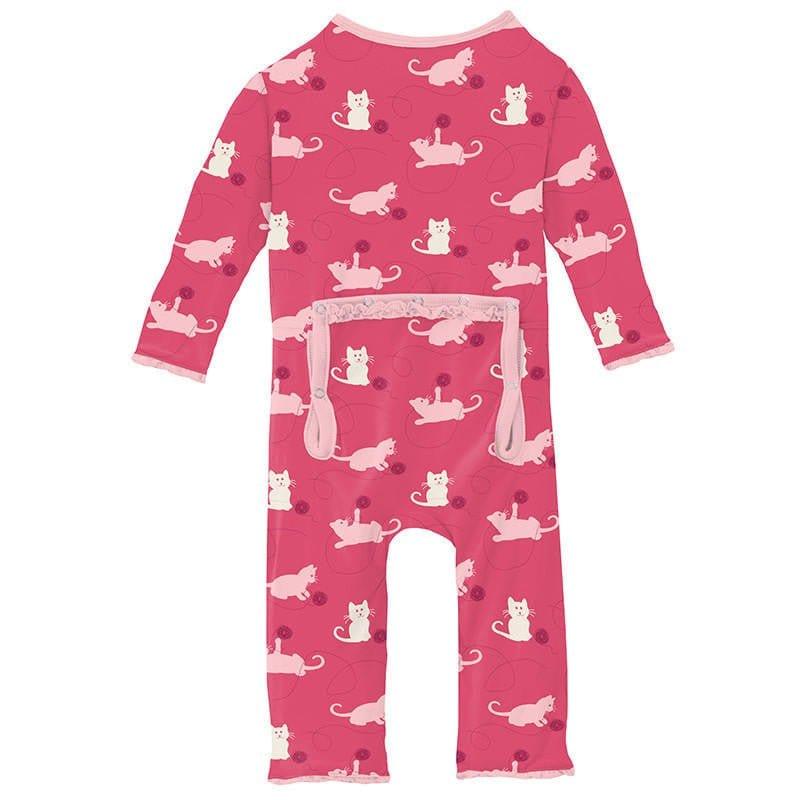 Girl's Print Bamboo Muffin Ruffle Coverall with Zipper - Winter Rose Kitty (15ANV) - Image 2
