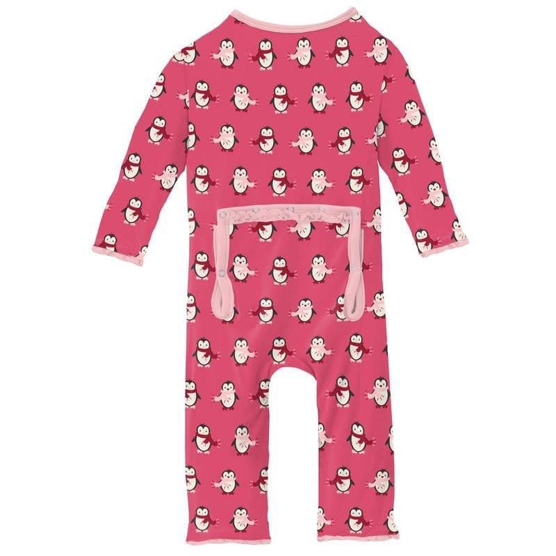 Girl's Print Bamboo Muffin Ruffle Coverall with Zipper - Winter Rose Penguins (WCA22) - Image 2