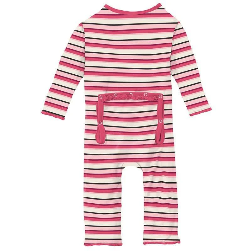Girl's Print Bamboo Muffin Ruffle Coverall with Zipper - Winter Rose Stripe (15ANV) - Image 2
