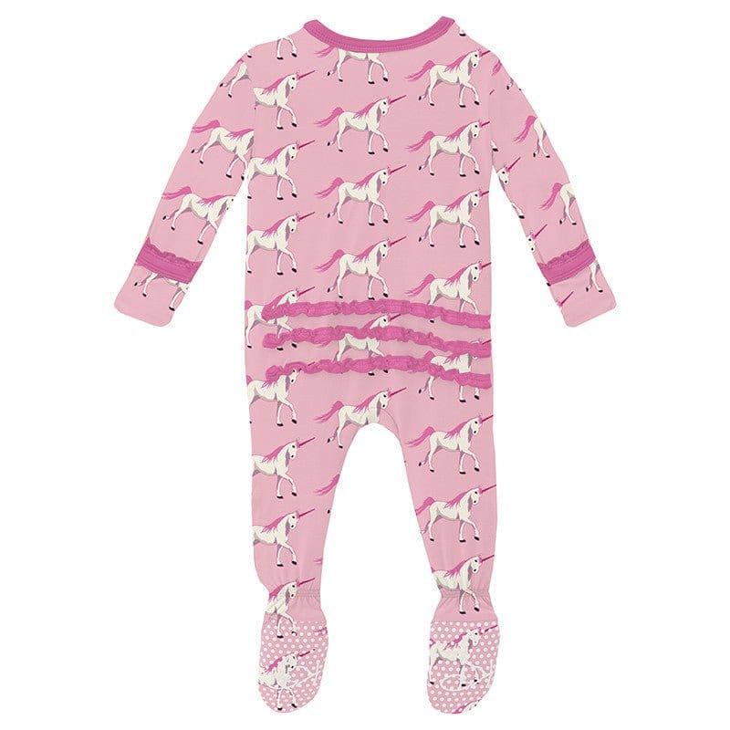 Girl's Print Bamboo Muffin Ruffle Footie with 2-Way Zipper - Cake Pop Prancing Unicorn - Image 2