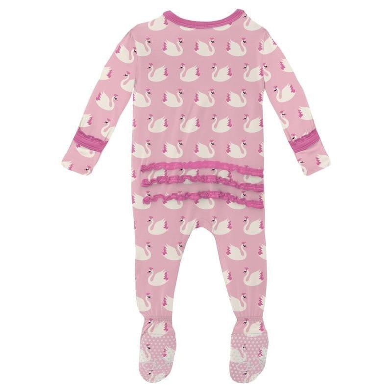 Girl's Print Bamboo Muffin Ruffle Footie with 2-Way Zipper - Cake Pop Swan Princess - Image 2