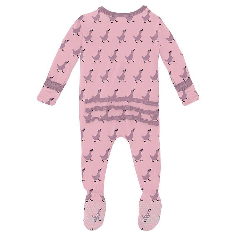 Girl's Print Bamboo Muffin Ruffle Footie with 2-Way Zipper - Cake Pop Ugly Duckling - Image 2