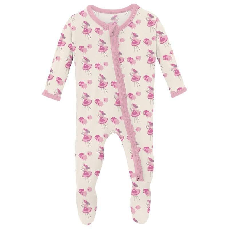 Girl's Print Bamboo Muffin Ruffle Footie with 2-Way Zipper - Natural Little Bo Peep