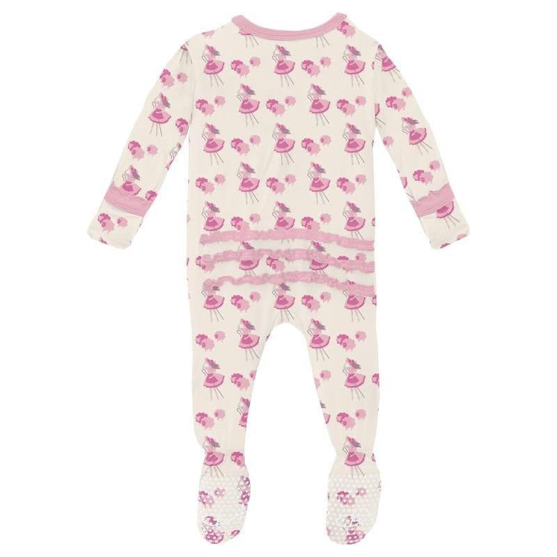 Girl's Print Bamboo Muffin Ruffle Footie with 2-Way Zipper - Natural Little Bo Peep - Image 2