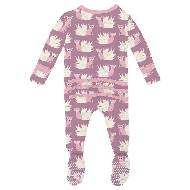 Girl's Print Bamboo Muffin Ruffle Footie with 2-Way Zipper - Pegasus Kitsune - Image 2