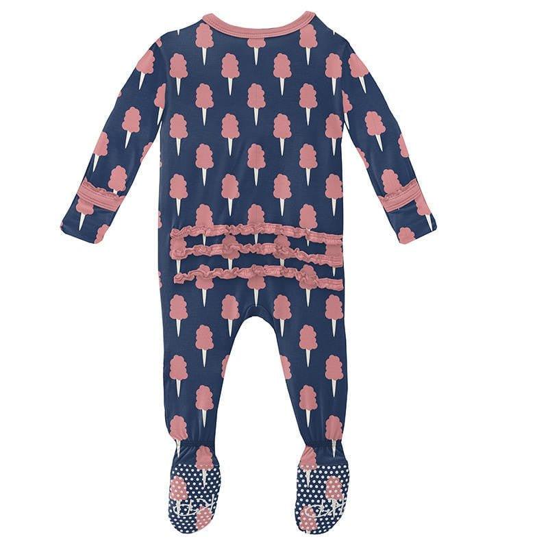 Girl's Print Bamboo Muffin Ruffle Footie with Snaps - Navy Cotton Candy - Image 2