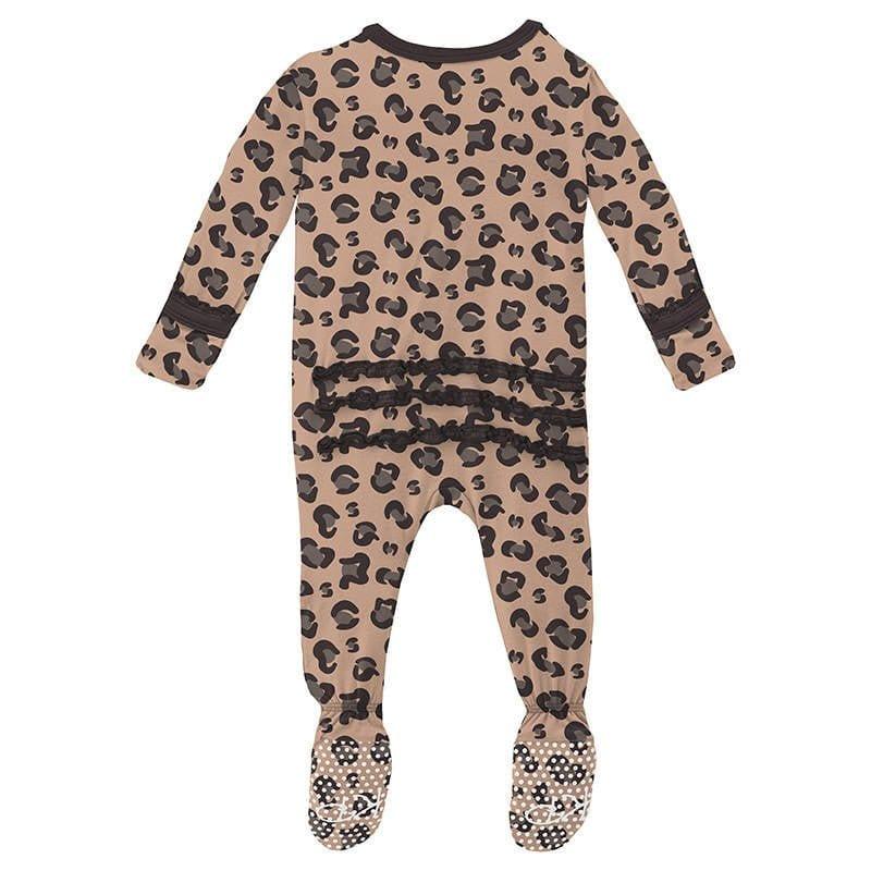 Girl's Print Bamboo Muffin Ruffle Footie with Snaps - Suede Cheetah (15ANV) - Image 2
