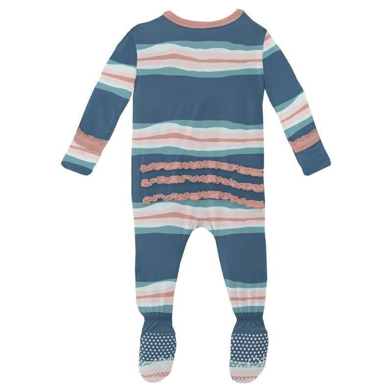 Girl's Print Bamboo Muffin Ruffle Footie with Zipper - Abstract Prismatic Spring - Image 2