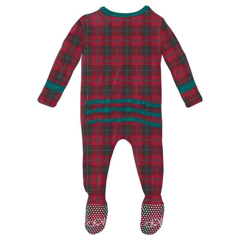 Girl's Print Bamboo Muffin Ruffle Footie with Zipper - Anniversary Plaid (WCA22) - Image 2