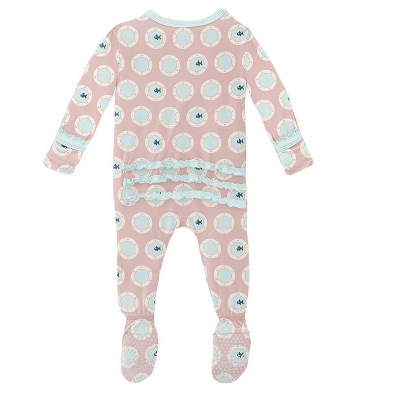 Girl's Print Bamboo Muffin Ruffle Footie with Zipper - Baby Rose Porthole - Image 2