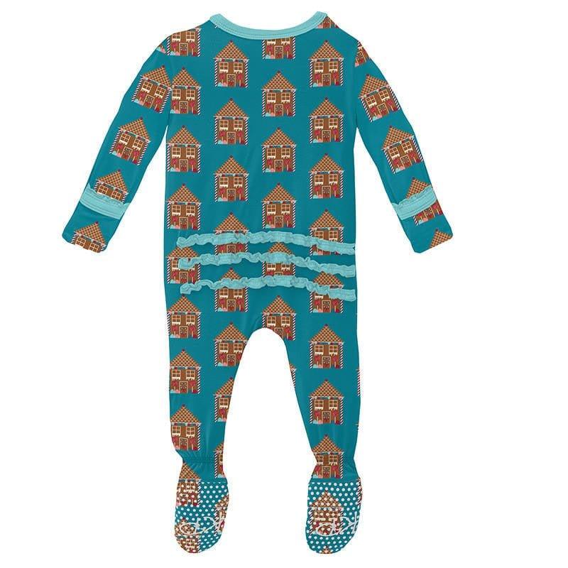 Girl's Print Bamboo Muffin Ruffle Footie with Zipper - Bay Gingerbread - Image 2