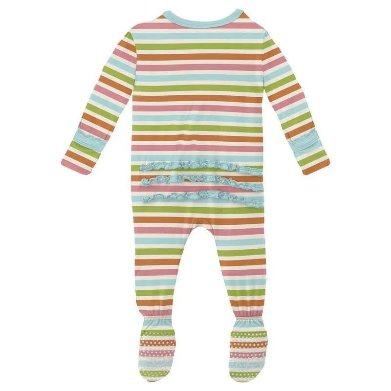 Girl's Print Bamboo Muffin Ruffle Footie with Zipper - Beach Day Stripe - Image 2