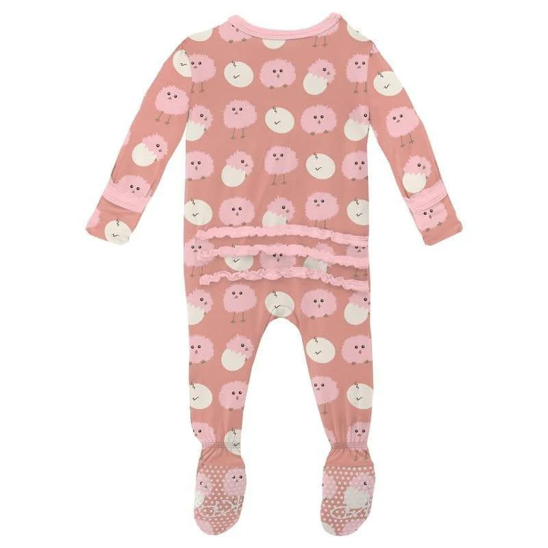 Girl's Print Bamboo Muffin Ruffle Footie with Zipper - Blush Peep Peeps - Image 2