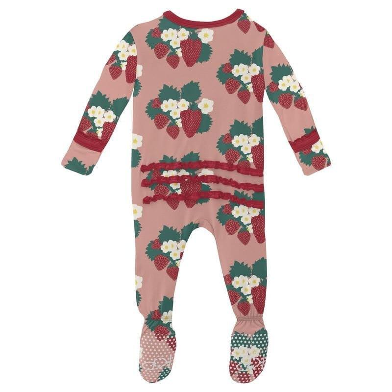 Girl's Print Muffin Ruffle Footie with Zipper - Blush Strawberry Farm - Image 2