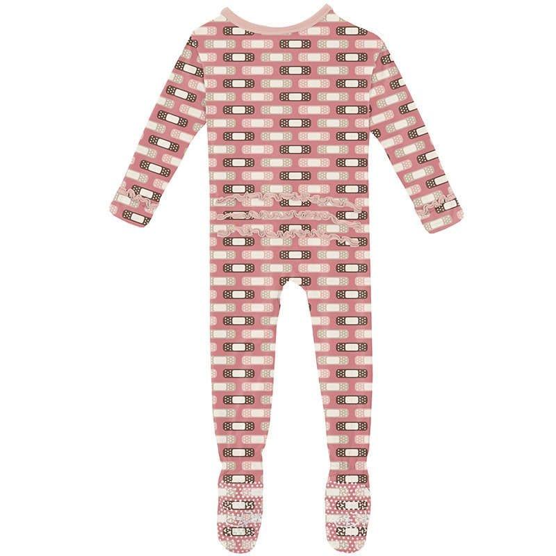 Girl's Print Bamboo Muffin Ruffle Footie with Zipper - Desert Rose Boo Boos - Image 2