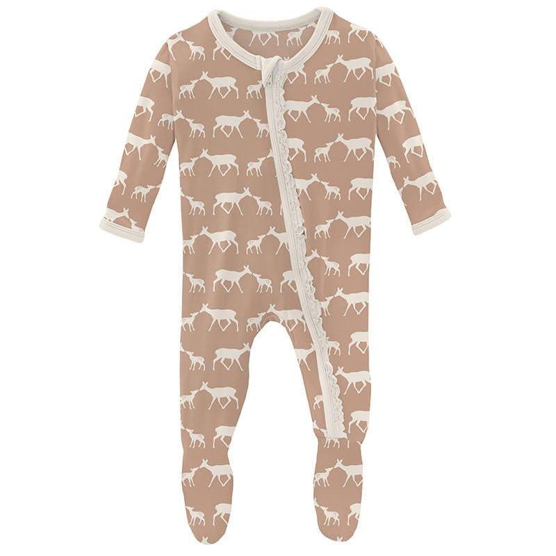 Girl's Print Bamboo Muffin Ruffle Footie with Zipper - Doe and Fawn (15ANV)