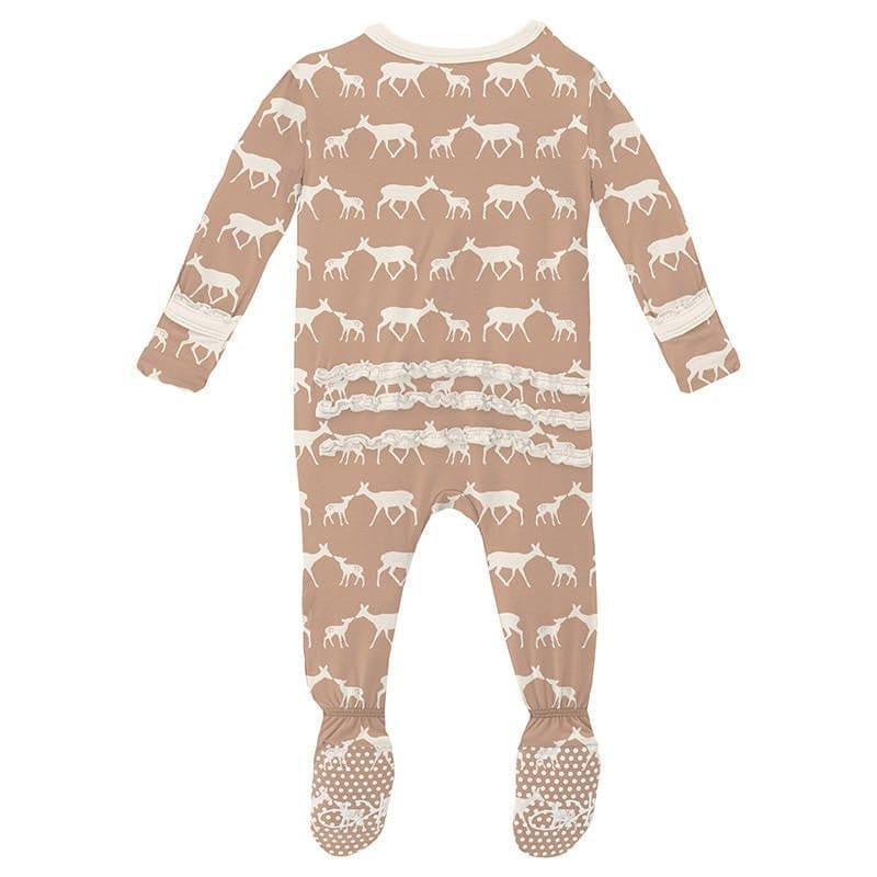 Girl's Print Bamboo Muffin Ruffle Footie with Zipper - Doe and Fawn (15ANV) - Image 2