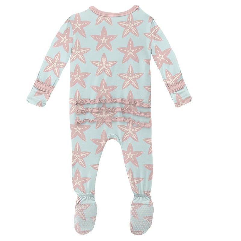 Girl's Print Bamboo Muffin Ruffle Footie with Zipper - Fresh Air Fancy Starfish - Image 2