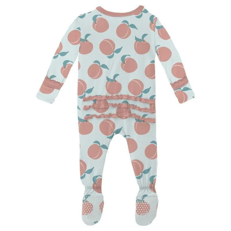 Girl's Print Bamboo Muffin Ruffle Footie with Zipper - Fresh Air Peaches - Image 2