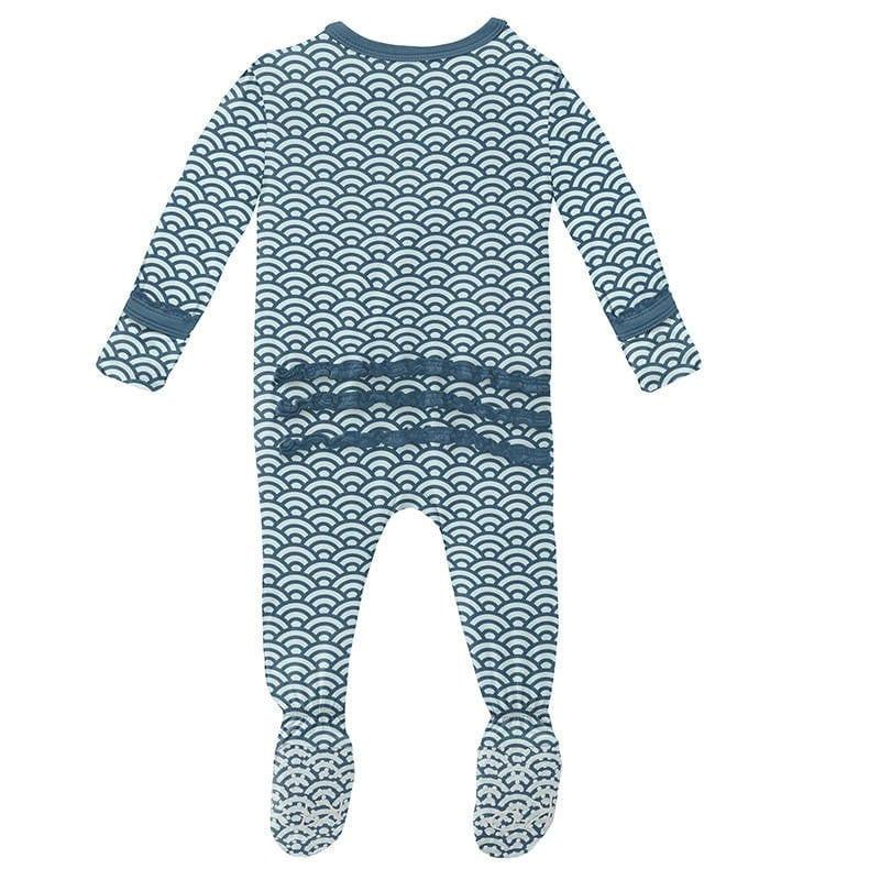 Girl's Print Bamboo Muffin Ruffle Footie with Zipper - Fresh Air Waves - Image 2