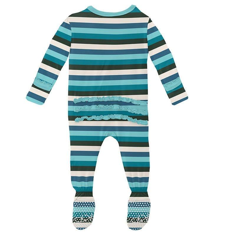 Girl's Print Bamboo Muffin Ruffle Footie with Zipper - Ice Multi Stripe - Image 2