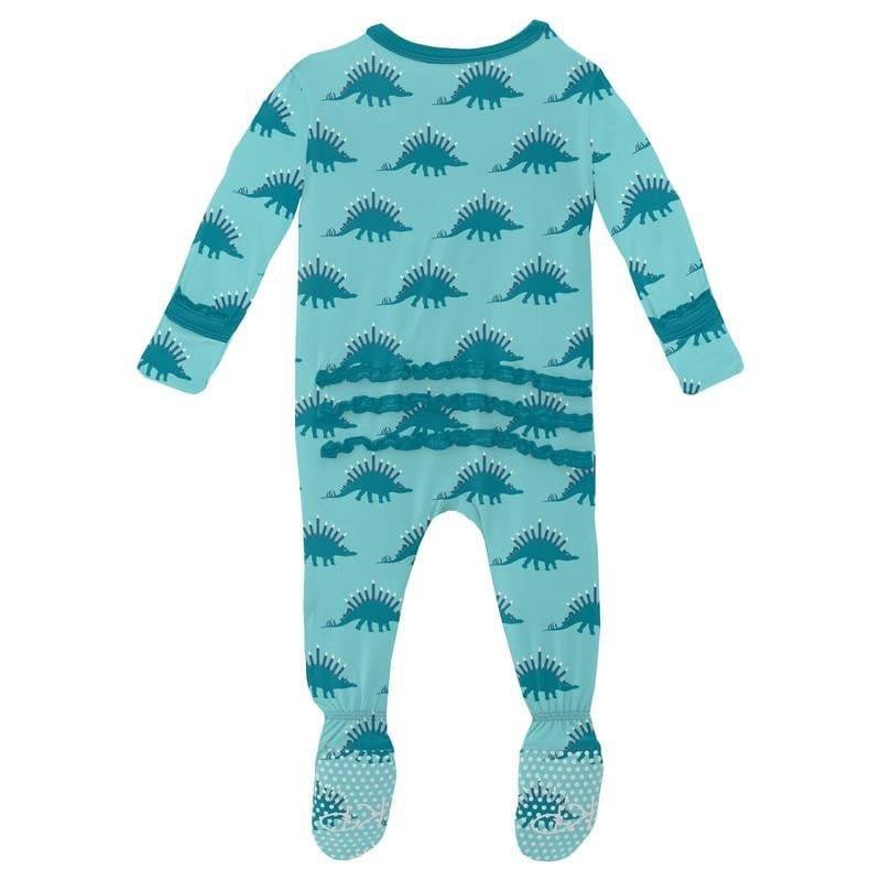 Girl's Print Bamboo Muffin Ruffle Footie with Zipper - Iceberg Menorahsaurus (WCA22) - Image 2