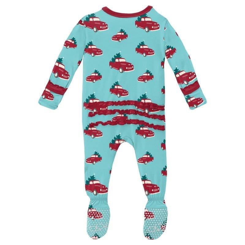 Girl's Print Bamboo Muffin Ruffle Footie with Zipper - Iceberg Trucks and Trees (WCA22) - Image 2