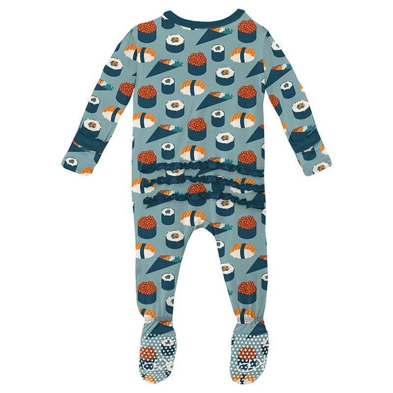 Girl's Print Bamboo Muffin Ruffle Footie with Zipper - Jade Sushi (15ANV) - Image 2