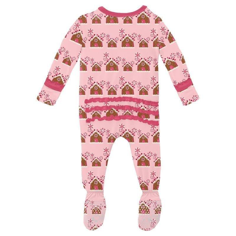 Girl's Print Bamboo Muffin Ruffle Footie with Zipper - Lotus Gingerbread (WCA22) - Image 2
