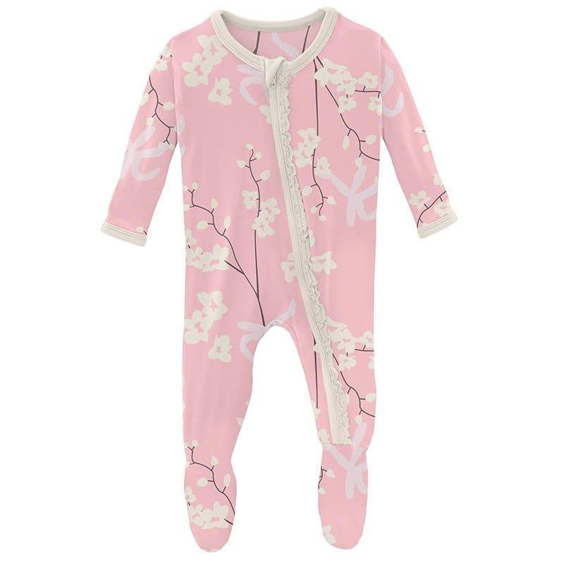 Girl's Print Bamboo Muffin Ruffle Footie with Zipper - Lotus Orchid (15ANV)