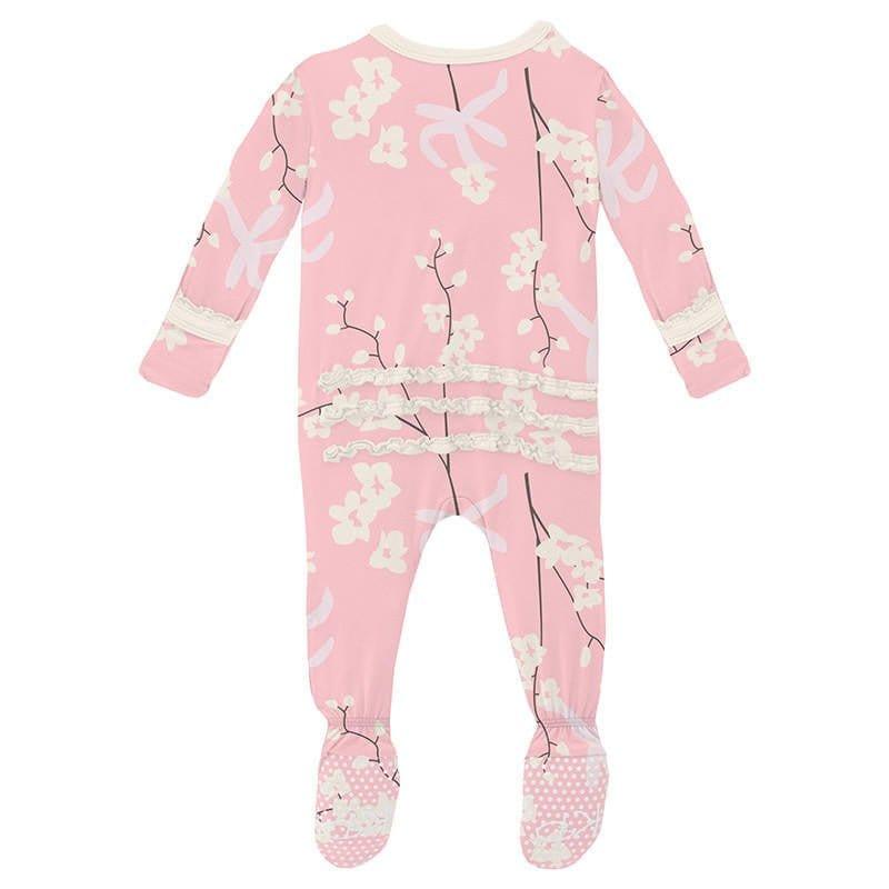 Girl's Print Bamboo Muffin Ruffle Footie with Zipper - Lotus Orchid (15ANV) - Image 2