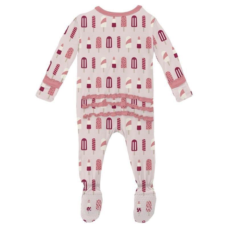 Girl's Print Bamboo Muffin Ruffle Footie with Zipper - Macaroon Popsicles - Image 2