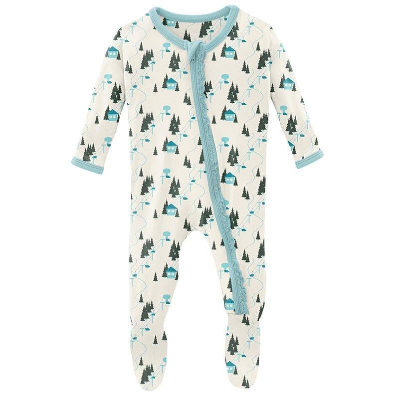 Girl's Print Bamboo Muffin Ruffle Footie with Zipper - Natural Chairlift