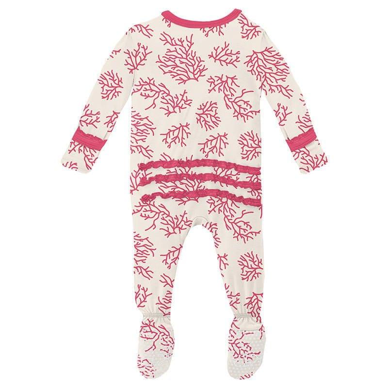 Girl's Print Bamboo Muffin Ruffle Footie with Zipper - Natural Coral (15ANV) - Image 2