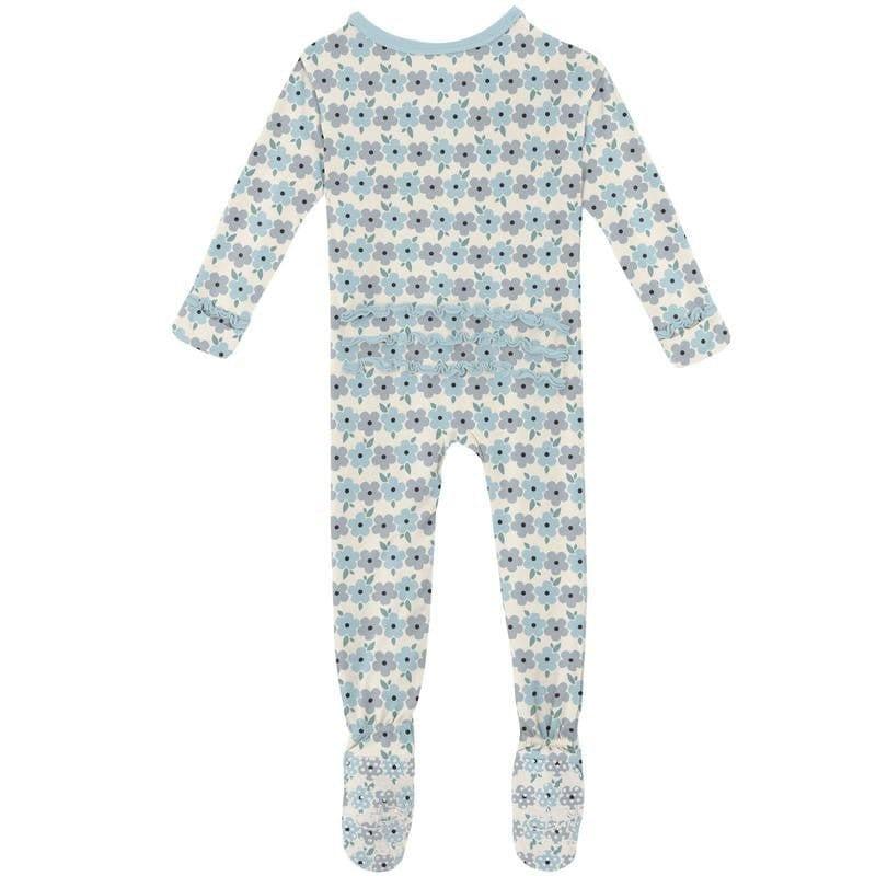 Girl's Print Bamboo Muffin Ruffle Footie with Zipper - Natural Hydrangea - Image 3