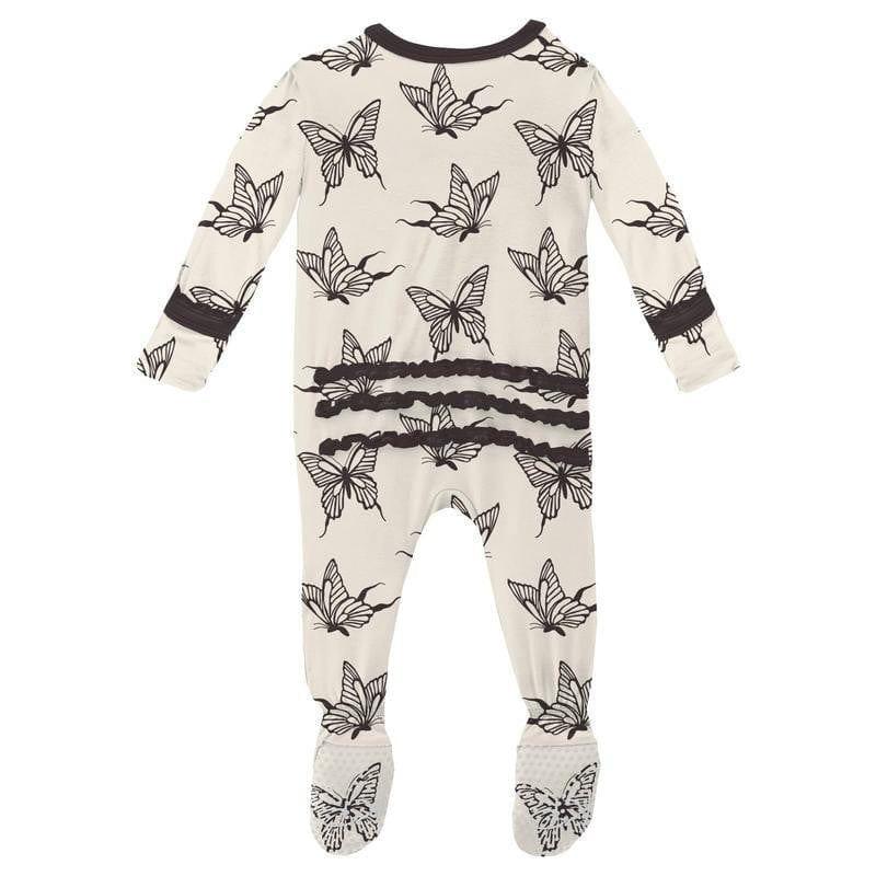 Girl's Print Bamboo Muffin Ruffle Footie with Zipper - Natural Swallowtail - Image 2