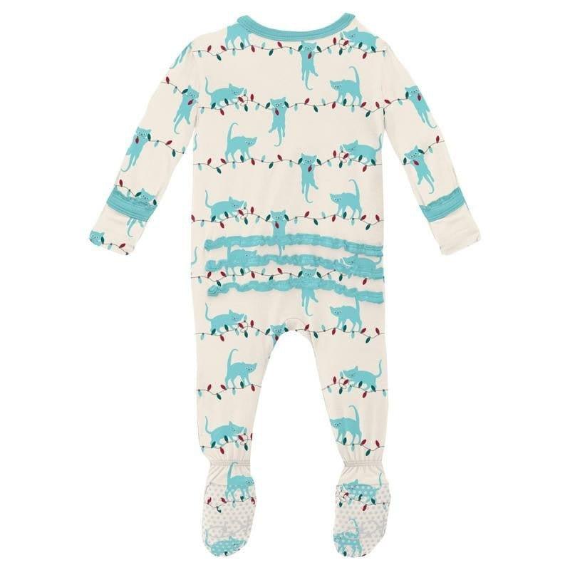 Girl's Print Bamboo Muffin Ruffle Footie with Zipper - Natural Tangled Kittens (WCA22) - Image 2