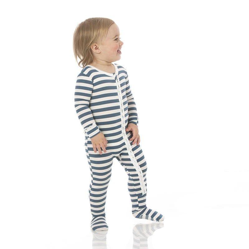 Girl's Print Bamboo Muffin Ruffle Footie with Zipper - Nautical Stripe - Image 2