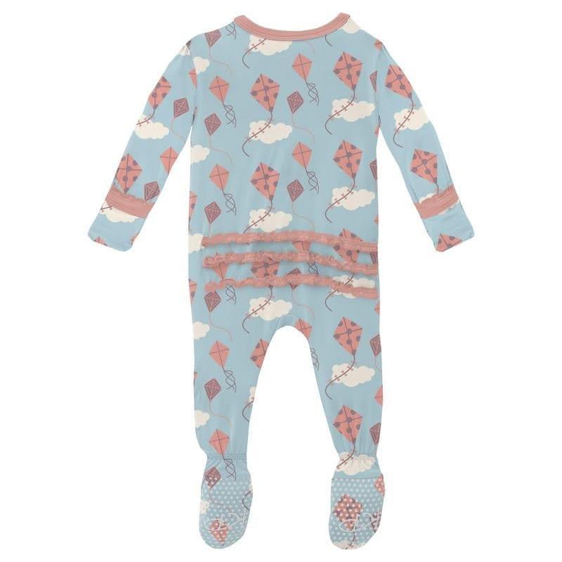 Girl's Print Bamboo Muffin Ruffle Footie with Zipper - Spring Day Kites - Image 2