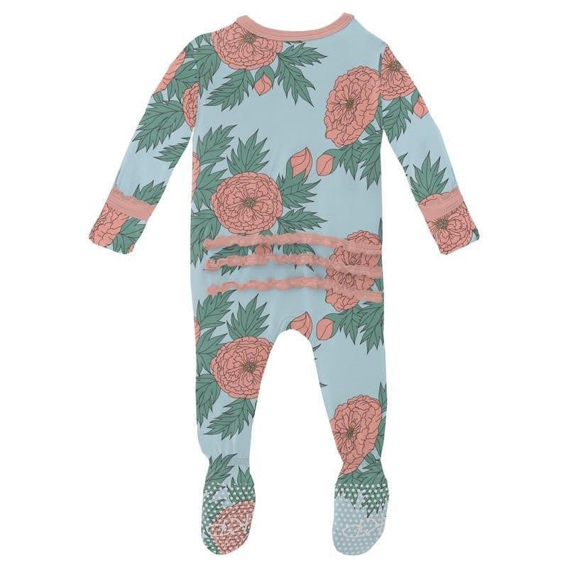 Girl's Print Bamboo Muffin Ruffle Footie with Zipper - Spring Sky Floral - Image 2