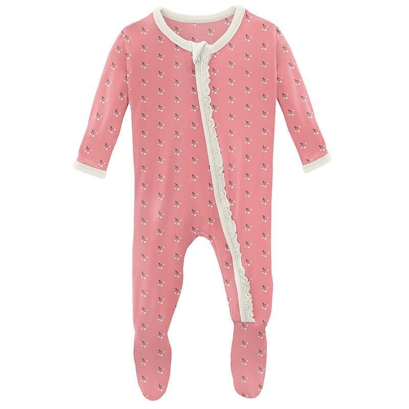 Girl's Print Bamboo Muffin Ruffle Footie with Zipper - Strawberry Baby Berries