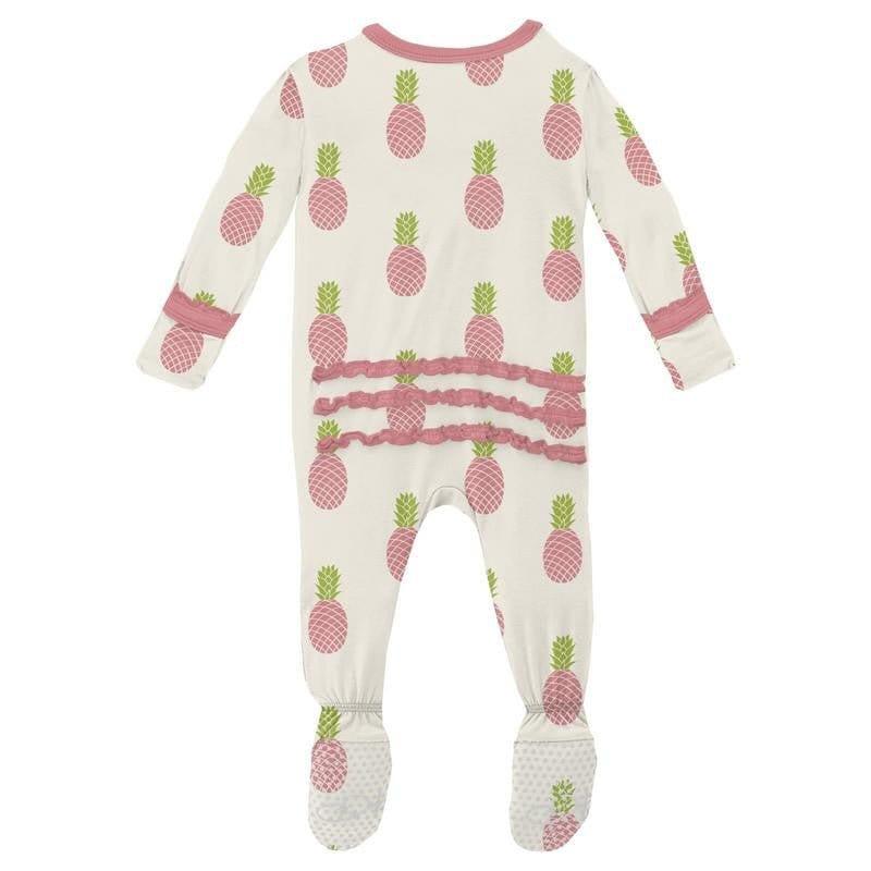 Girl's Print Bamboo Muffin Ruffle Footie with Zipper - Strawberry Pineapples - Image 2