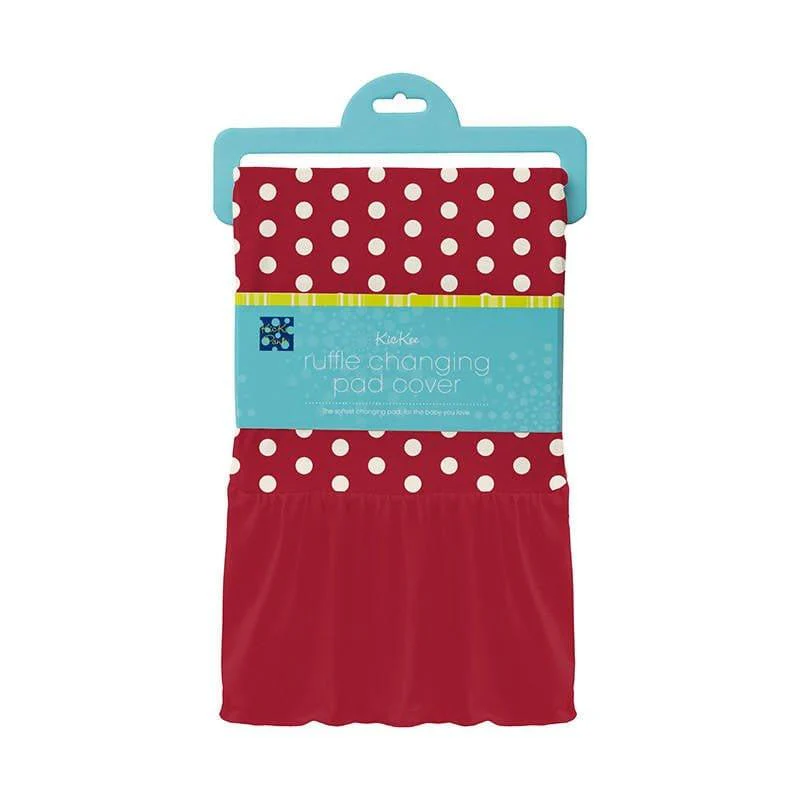 Girl's Print Bamboo Ruffle Changing Pad Cover, Candy Apple Polka Dots - One Size