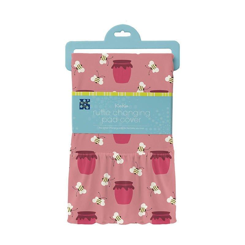 Girl's Print Bamboo Ruffle Changing Pad Cover, Strawberry Bees & Jam - One Size