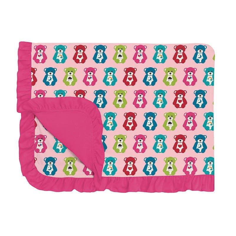 Girl's Print Bamboo Ruffle Toddler Blanket - Lotus Happy Teddy