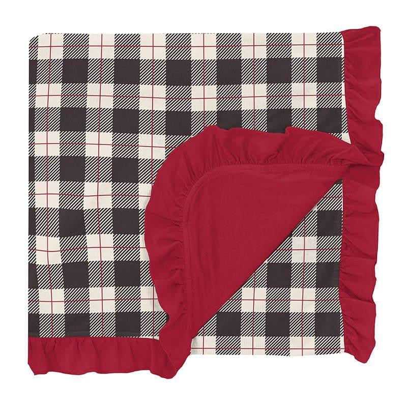 Girl's Print Bamboo Ruffle Toddler Blanket, Midnight Holiday Plaid - One Size