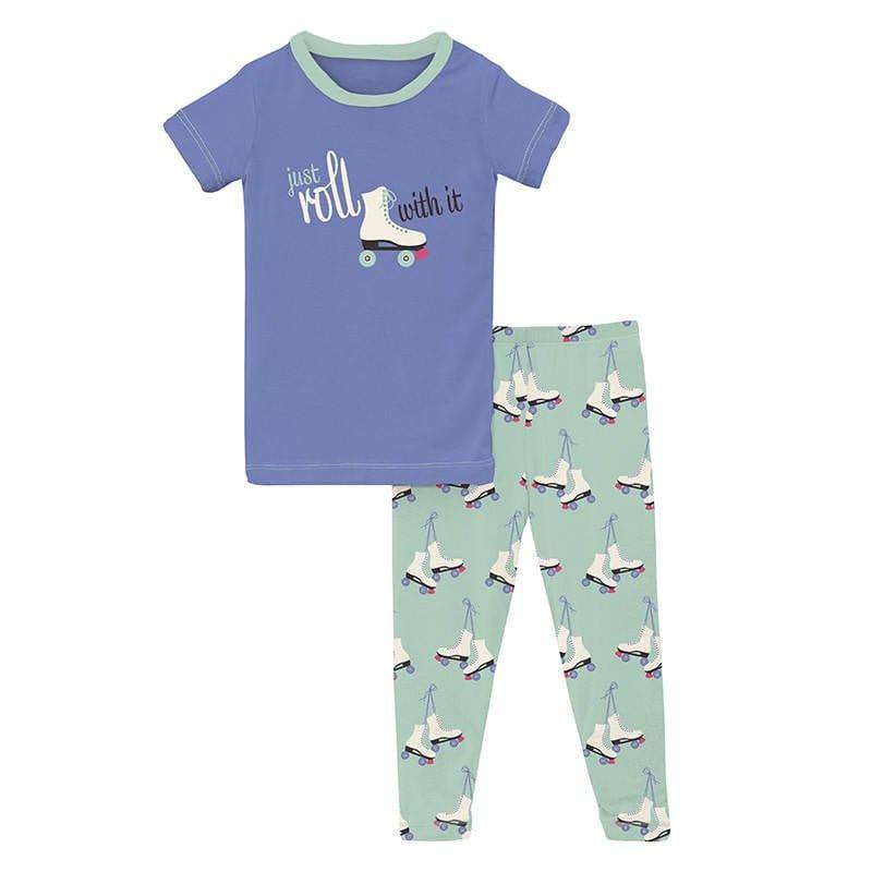 Girl's Print Bamboo Short Sleeve Graphic Tee Pajama Set - Pistachio Roller Skates