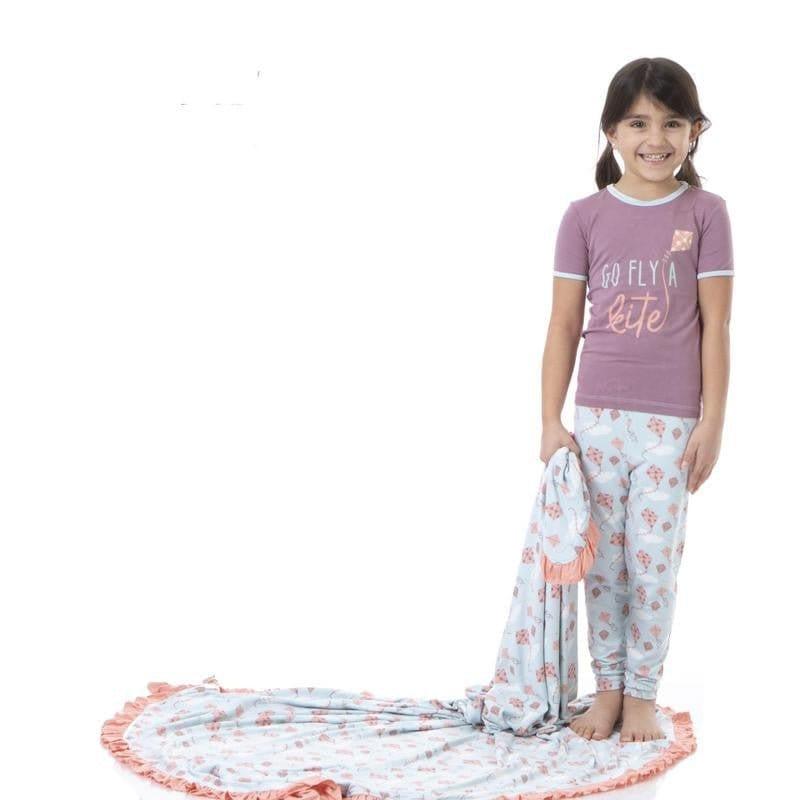 Girl's Print Bamboo Short Sleeve Graphic Tee Pajama Set - Spring Day Kites - Image 2