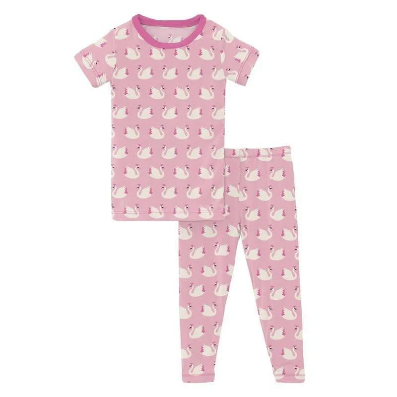Girl's Print Bamboo Short Sleeve Pajama Set - Cake Pop Swan Princess